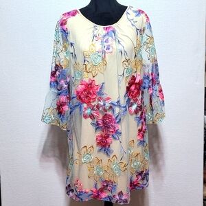Beige‎ by eci Floral Embroidered Dress SIZE 16. #752